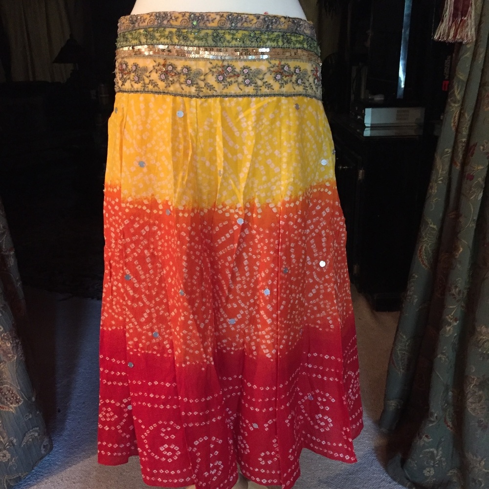 Hale Bob BOHO Cotton and Sequin Skirt  Sz small